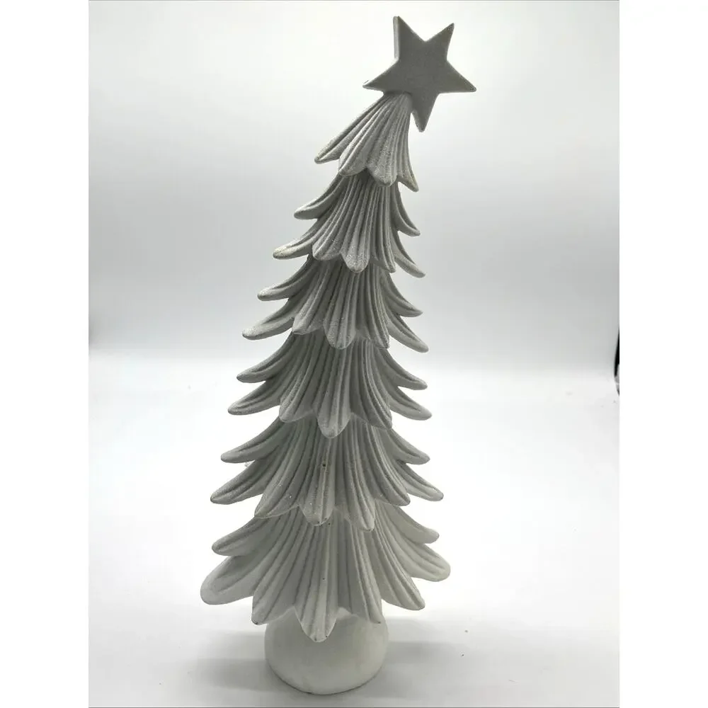 White Glitter Leaning Christmas Tree • Modern Holiday Tabletop Decor